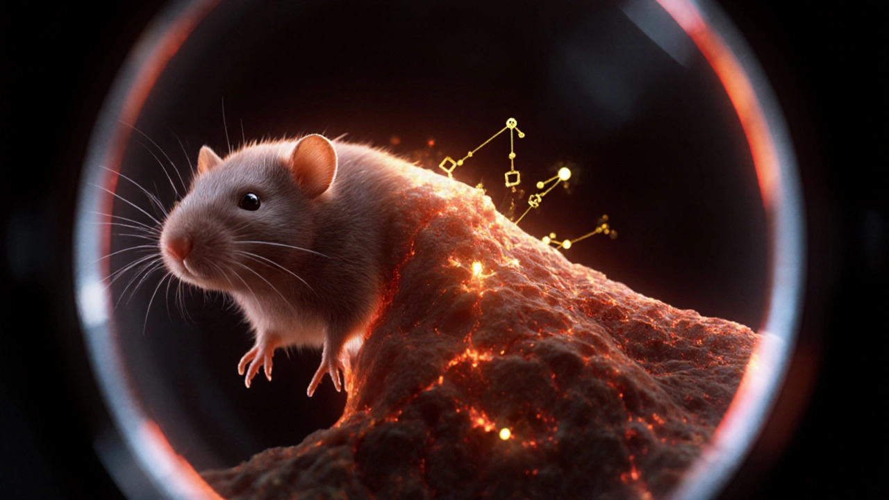 Myší hippocampus s jasně vyznačenou redukcí oxidačního stresu a aktivními PPAR‑γ receptory.
