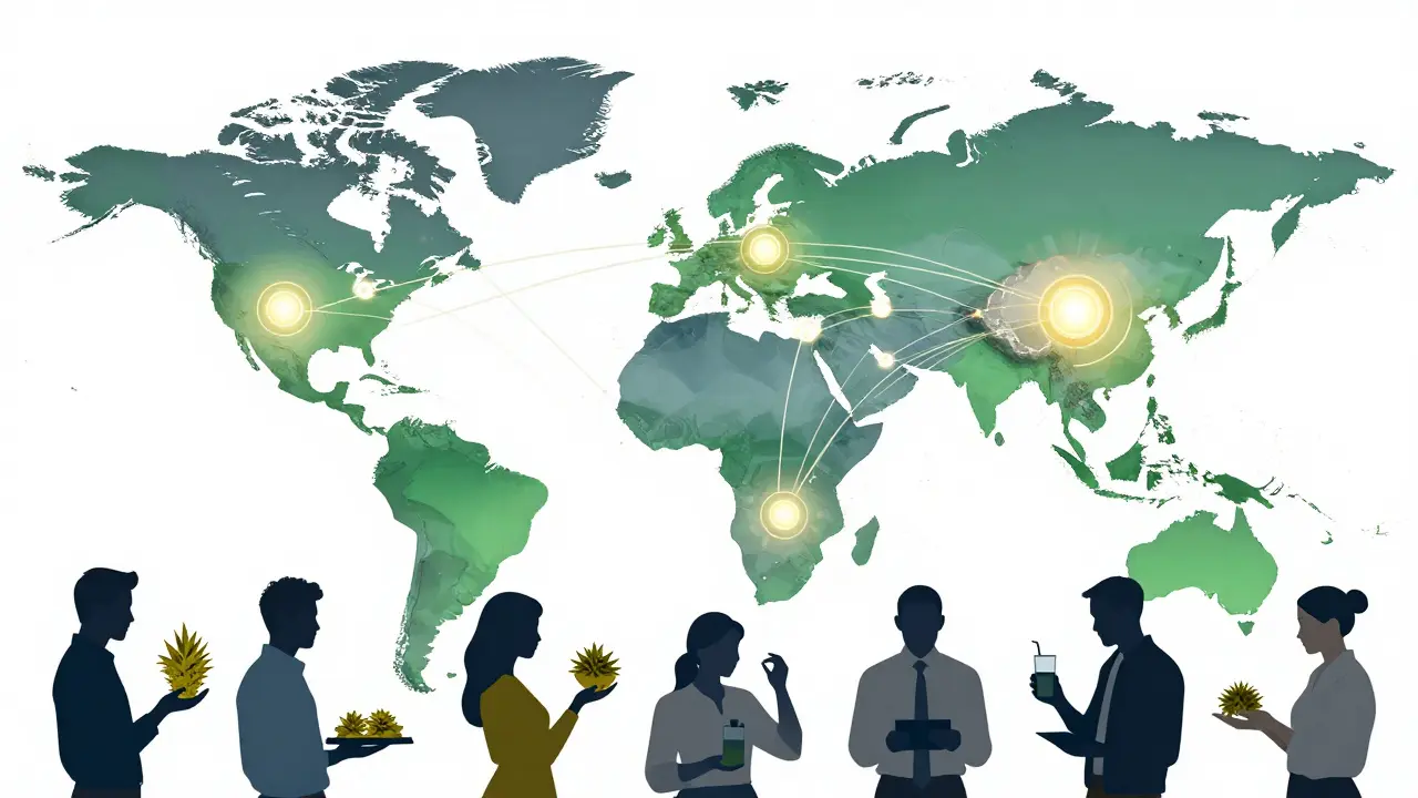 Konceptuální mapa globálního trhu s konopím a distribucí