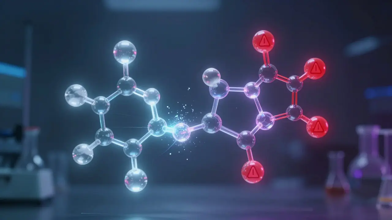 Abstraktní molekula kanabinoidů v laboratoři symbolizující regulační nejistotu