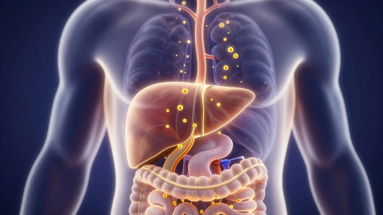 Abstraktní vizualizace biologické dostupnosti CBD v těle