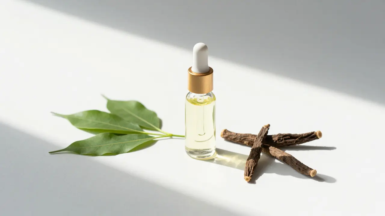Legální alternativy jako CBD olej a bylinky uspořádané v klidném a bezpečném prostředí