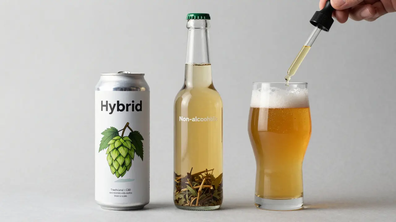 Tři typy konopných nápojů: hybridní, bezalkoholové a tradiční s CBD