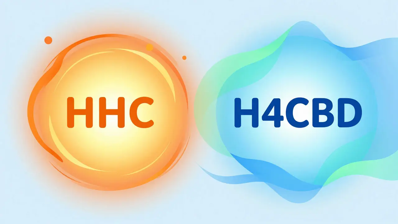 Konceptuální srovnání teplých barev HHC a chladných barev H4CBD