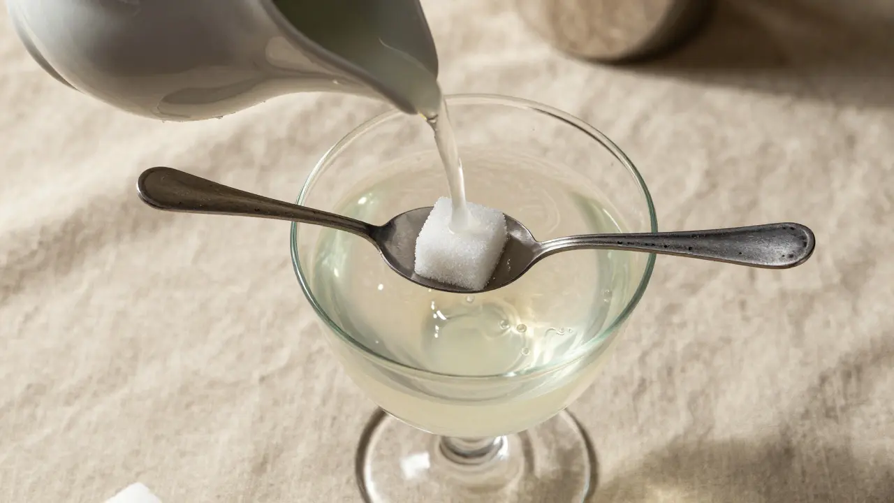 Rituál louče: voda přelévaná přes cukr do absintu
