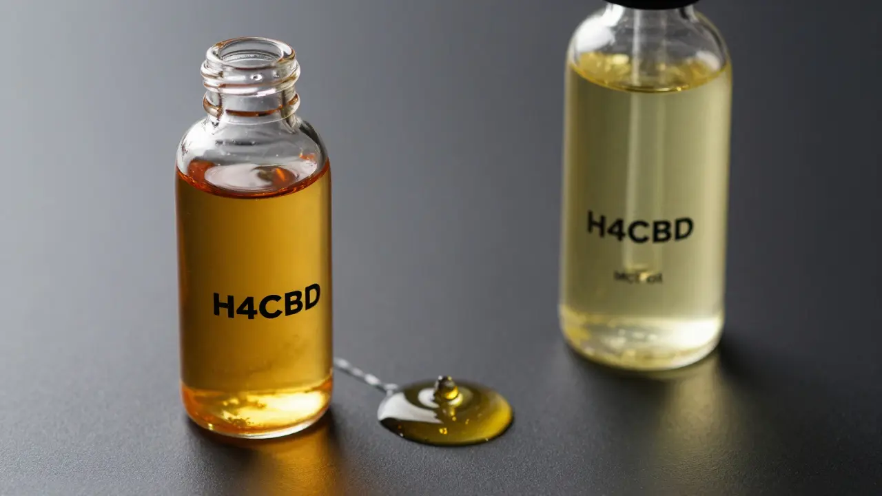 Srovnání čistého zlatavého destilátu a ředěného oleje H4CBD