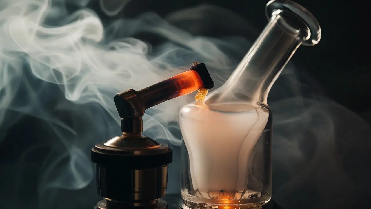 CBD shatter se mění v páru na zahřátém hrotu dab rig
