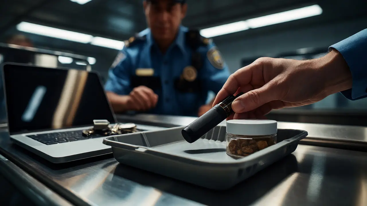 Kontrola zavazadel na letištním rentgenu s vape penem a žvýkačkami