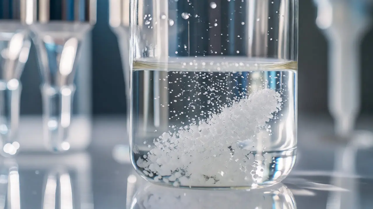 Laboratorní sklo s probíhající krystalizací izolátu CBD