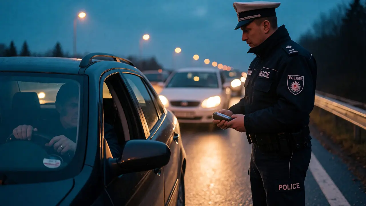 Policejní kontrola řidiče na silnici